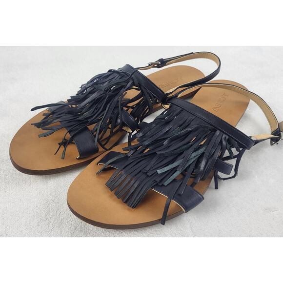 J.Crew Fringe Leather Slingback Adjustable Buckle Sandals Flats in Black | 10 - Picture 8 of 8